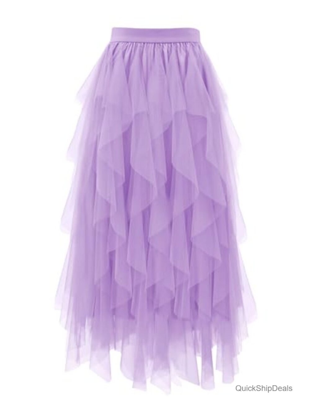 Women's Tulle Midi Skirt A-Line Fairy Tiered Layered Tutu Long Skirt Elastic